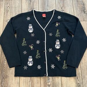 Holiday Joy Xmas Cardigan Sweater Snowmen XL